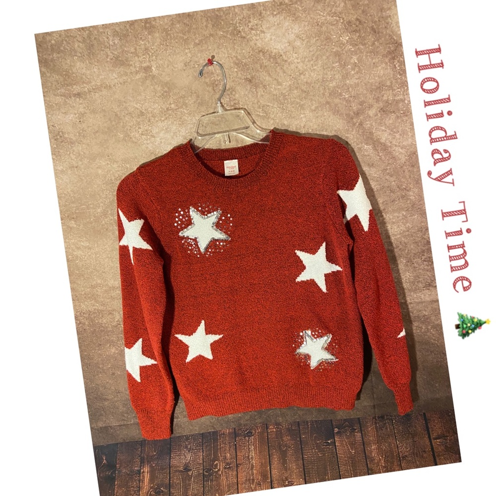 Holiday Time 🎄 Red, white & silver sequin star sweater-women’s size M-EUC!! - Picture 2 of 4